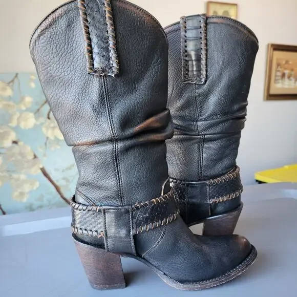 Corral Ladies Brown Fringe Slouch Boots Size 6.5M - Picture 2 of 14